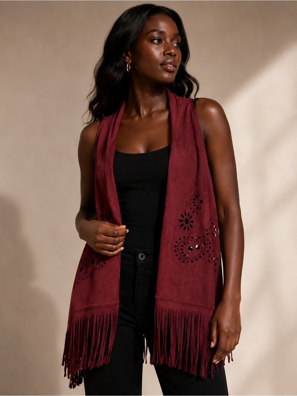 Anna & Ava Burgundy Suede Fringe Vest